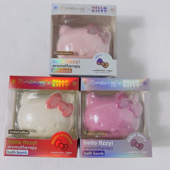Lot of 3 Hello Kitty x The Crème Shop Bath Bombs Limited Edition Aromatherapy - Picture 1 of 5